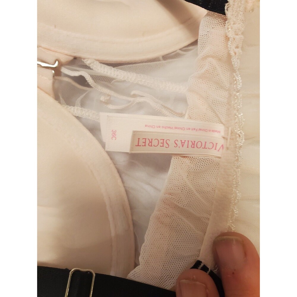 Victoria's Secret Light Pink Lace Lingerie 36C Push Up Padded Bows & Strips - Picture 10 of 10
